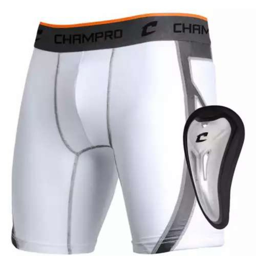 Baseball Gear * | Men'S Champro Wind-Up Baseball Sliding With Cup Compression Shorts White