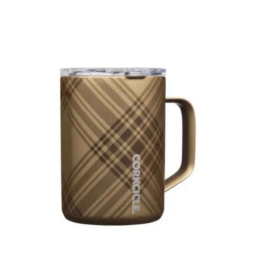 Hydration * | Corkcicle Golden Plaid Mug 16Oz Metalic Gold